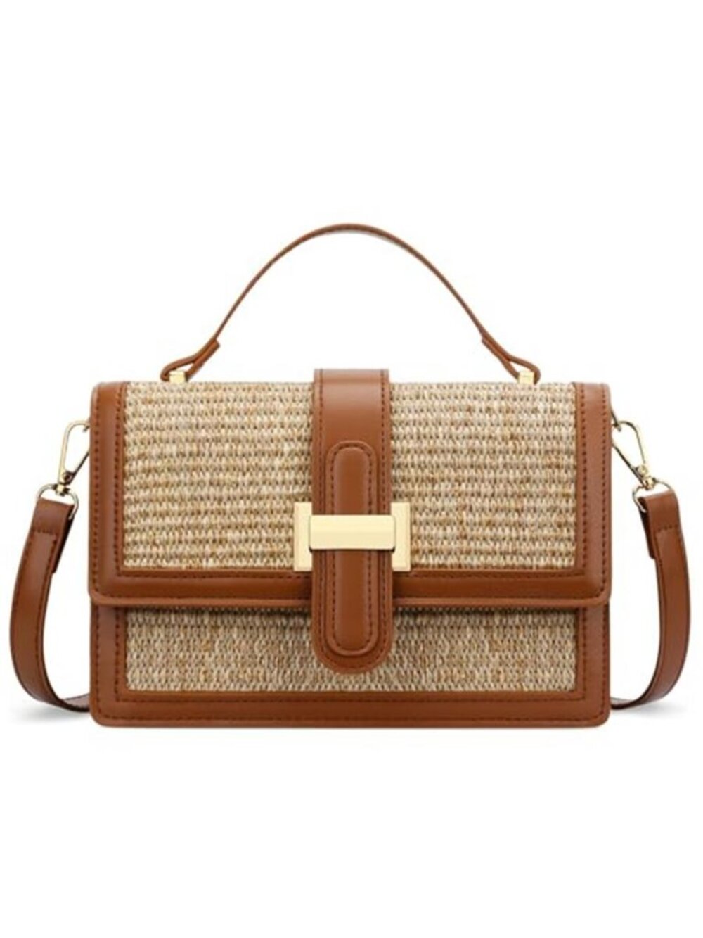 KKXIU Straw Crossbody Bag Woven Rattan Top Handle Purse Summer Handbag Tan